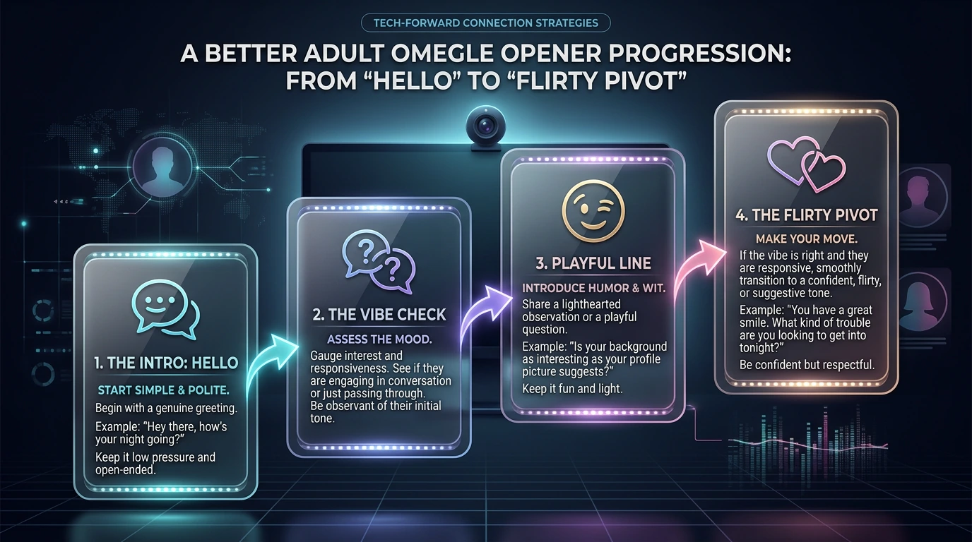 Adult Omegle opener ladder from hello to flirty tension